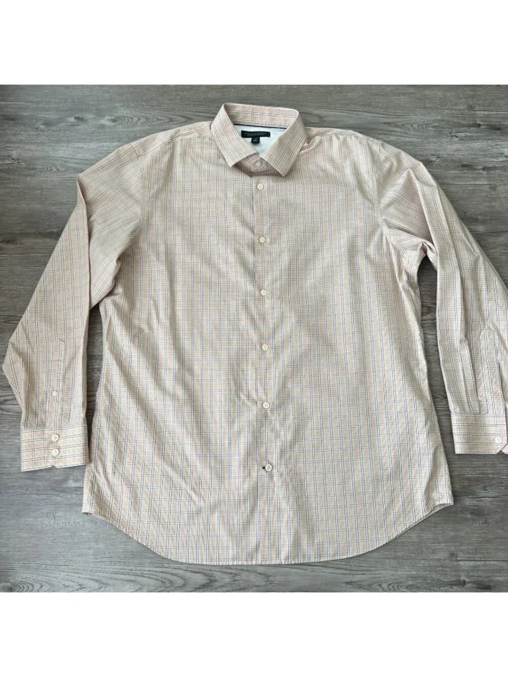 Banana Republic Non-Iron Slim Fit Dress Shirt Mens 17/XL Orange Plaid Cotton